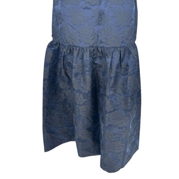 GANNI NEW Navy Blue Botanical Jacquard Formal Bow Strap Midi Dress Size 6 - Picture 12 of 14